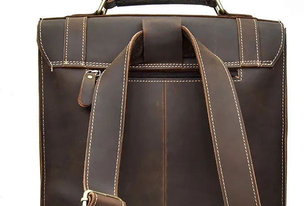 Genuine Leather Mens Cool Messenger Bag Backpack Large Black Travel Bag Hiking Bag For Men