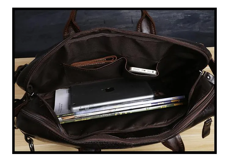 Genuine Leather Mens Cool Messenger Bag Briefcase Backpack Bag Travel Bag for Men