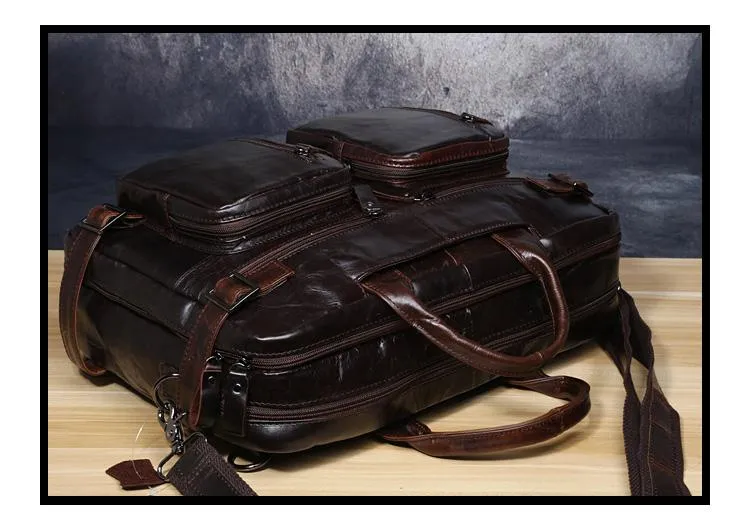 Genuine Leather Mens Cool Messenger Bag Briefcase Backpack Bag Travel Bag for Men