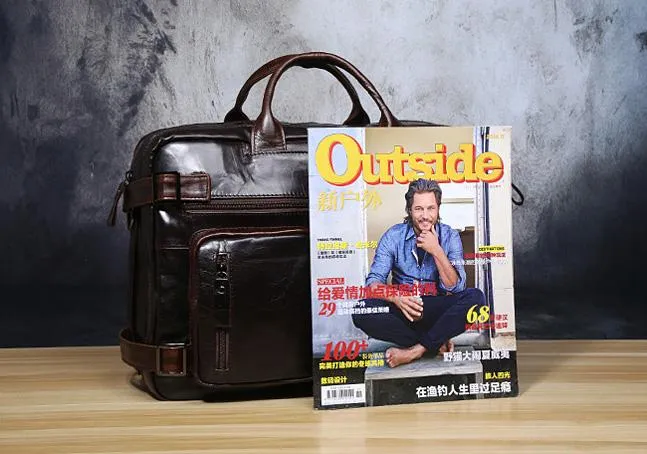 Genuine Leather Mens Cool Messenger Bag Briefcase Backpack Bag Travel Bag for Men