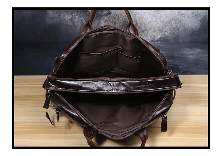 Genuine Leather Mens Cool Messenger Bag Briefcase Backpack Bag Travel Bag for Men
