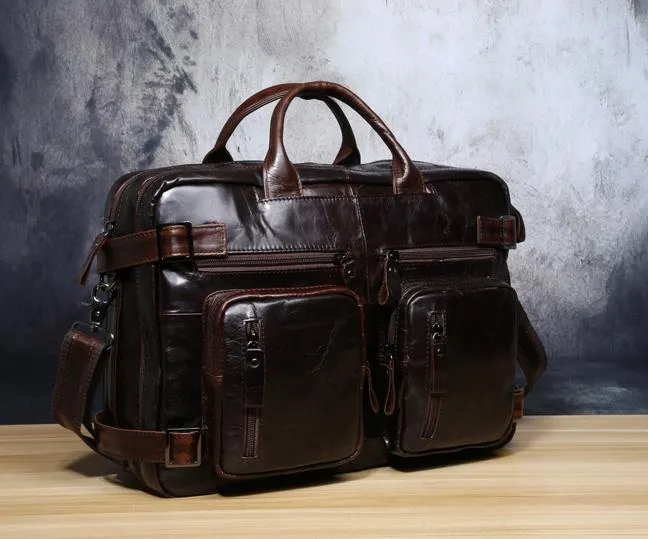 Genuine Leather Mens Cool Messenger Bag Briefcase Backpack Bag Travel Bag for Men