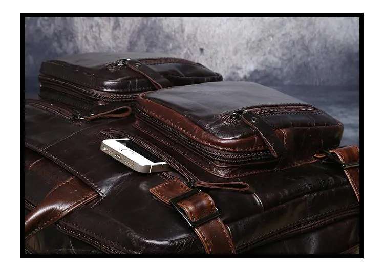 Genuine Leather Mens Cool Messenger Bag Briefcase Backpack Bag Travel Bag for Men