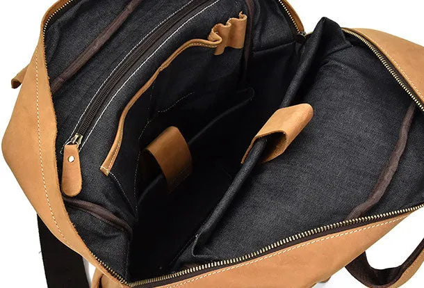 Genuine Leather Vintage Mens Cool Backpack Large Camel Travel Bag Hiking Bag For Men