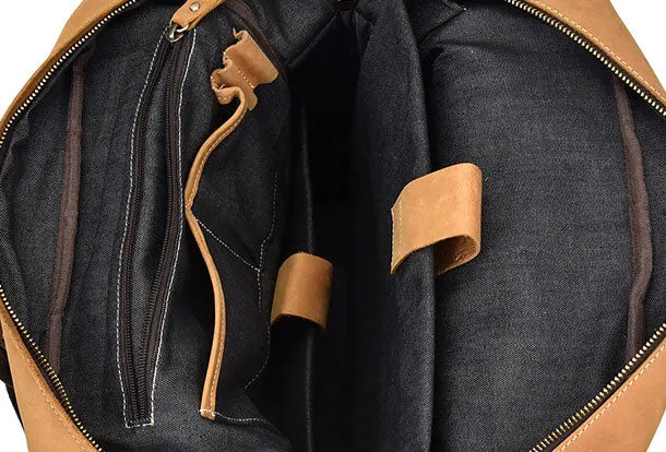 Genuine Leather Vintage Mens Cool Backpack Large Camel Travel Bag Hiking Bag For Men
