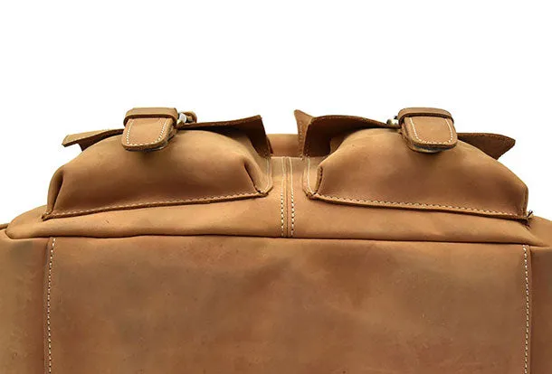 Genuine Leather Vintage Mens Cool Backpack Large Camel Travel Bag Hiking Bag For Men