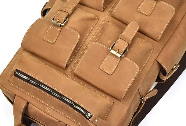 Genuine Leather Vintage Mens Cool Backpack Large Camel Travel Bag Hiking Bag For Men