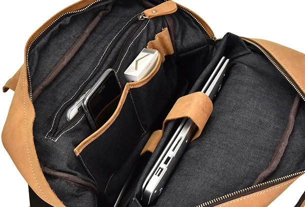 Genuine Leather Vintage Mens Cool Backpack Large Camel Travel Bag Hiking Bag For Men
