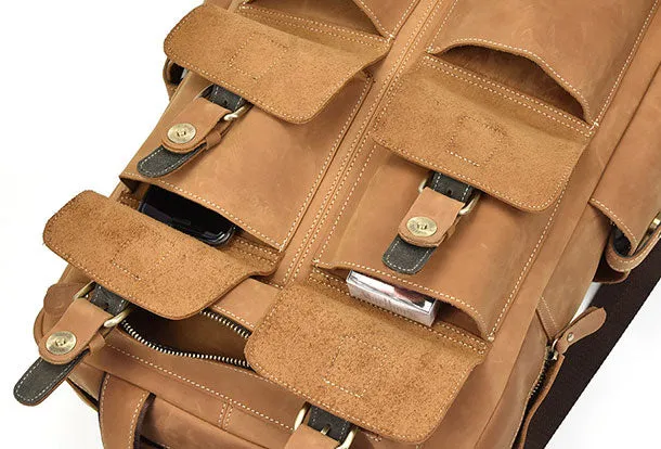 Genuine Leather Vintage Mens Cool Backpack Large Camel Travel Bag Hiking Bag For Men