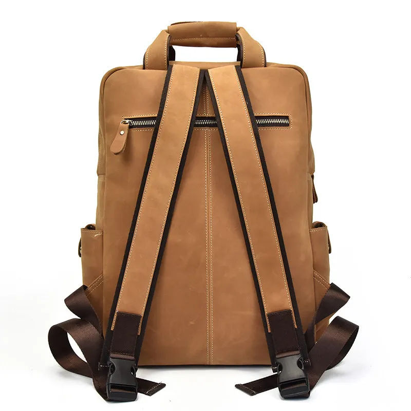 Genuine Leather Vintage Mens Cool Backpack Large Camel Travel Bag Hiking Bag For Men