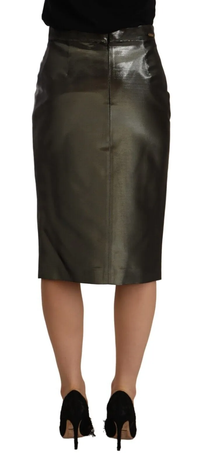 GF Ferre Metallic  High Waist Pencil Midi Women's Skirt