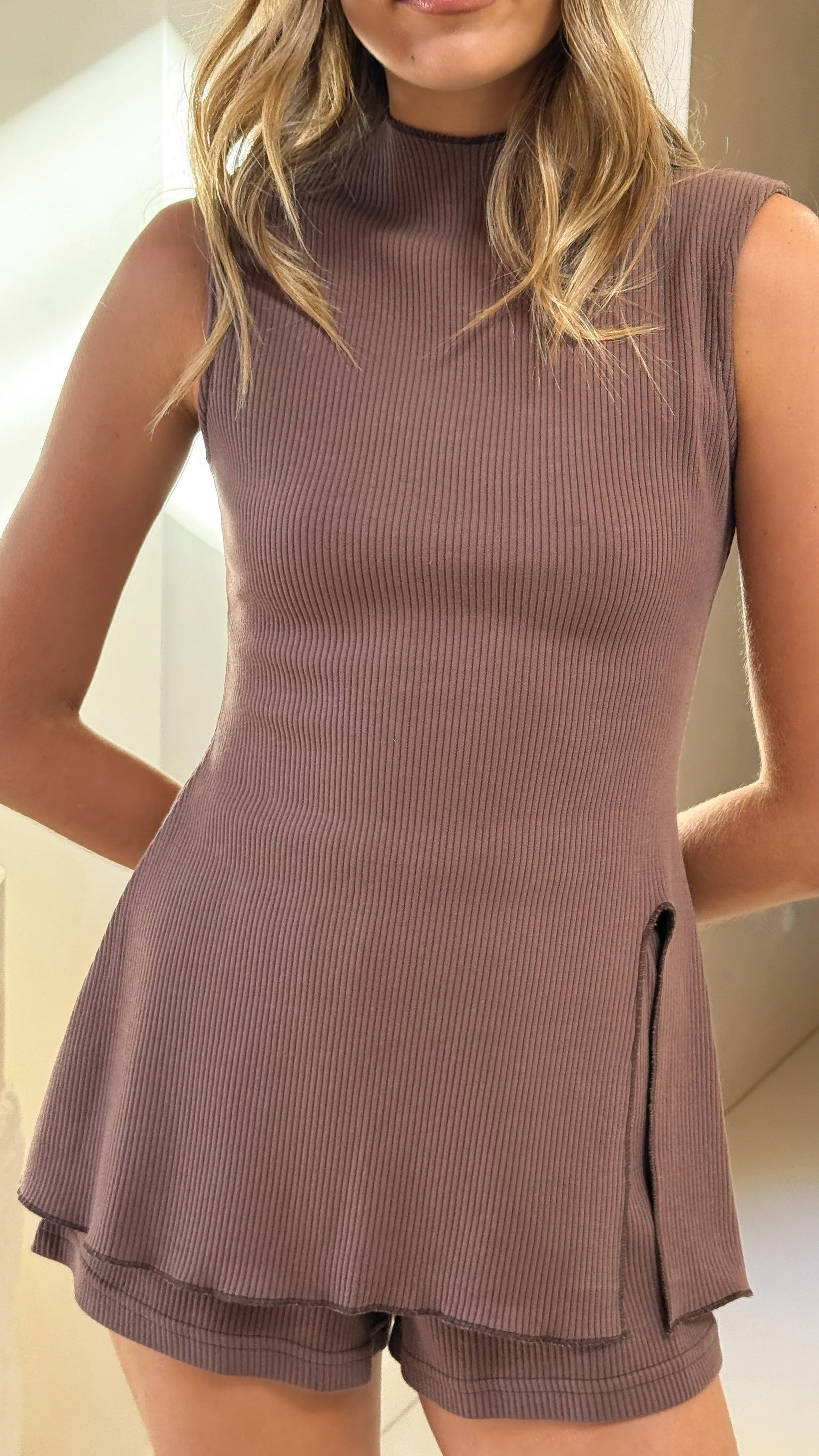 Gigi High Neck Top - Brown