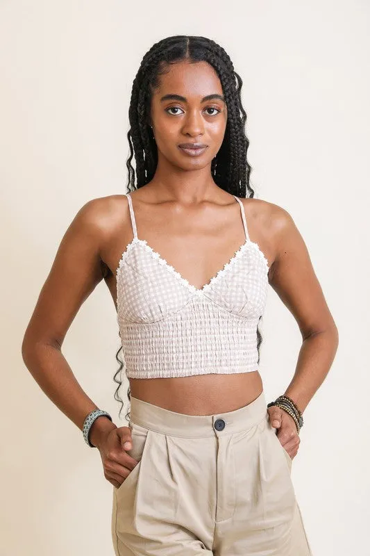 Gingham Smocked Bralette Top