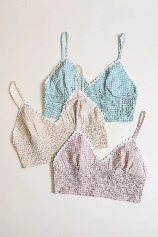 Gingham Smocked Bralette Top