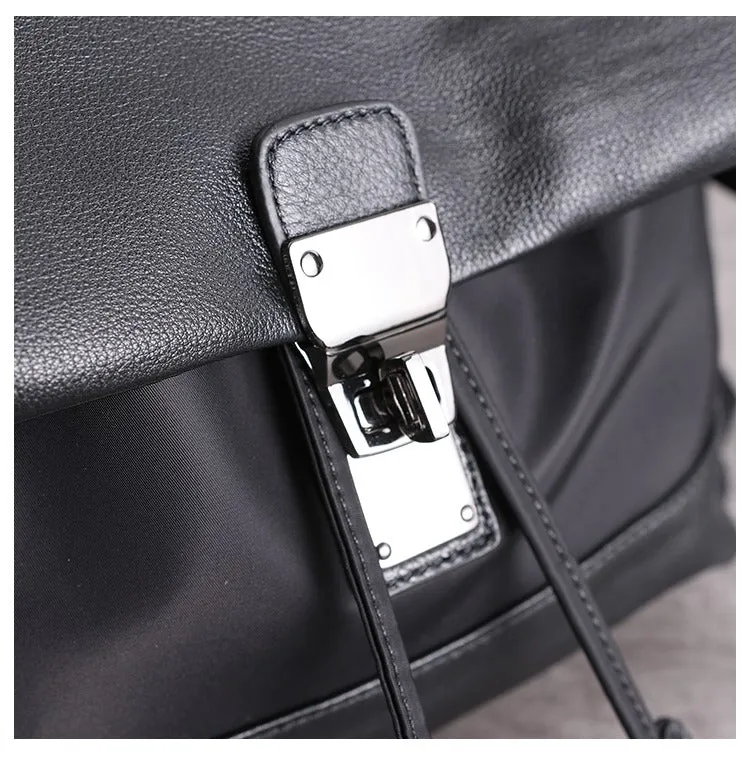 Girl Black Nylon Leather Satchel Rucksack Womens School Backpacks Purse Nylon Leather Travel Rucksack for Ladies