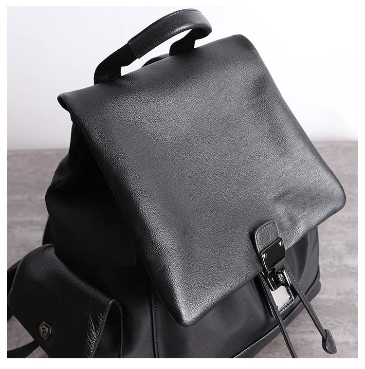 Girl Black Nylon Leather Satchel Rucksack Womens School Backpacks Purse Nylon Leather Travel Rucksack for Ladies