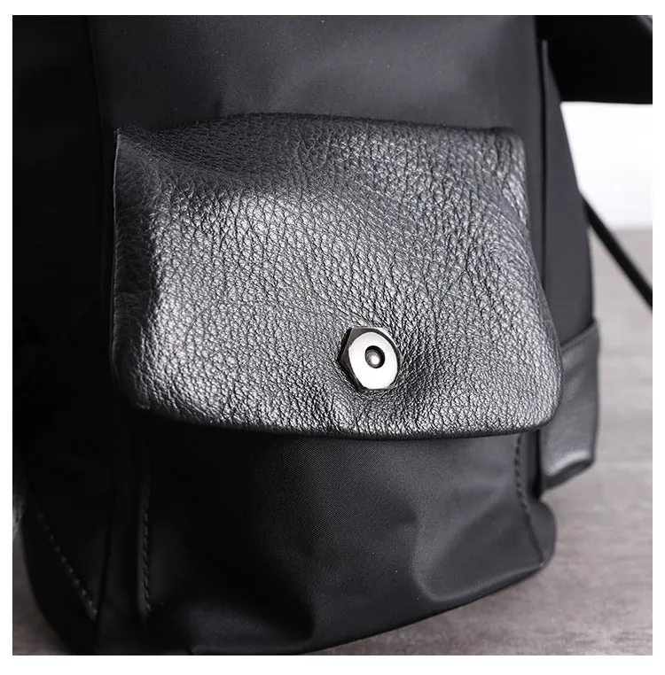 Girl Black Nylon Leather Satchel Rucksack Womens School Backpacks Purse Nylon Leather Travel Rucksack for Ladies