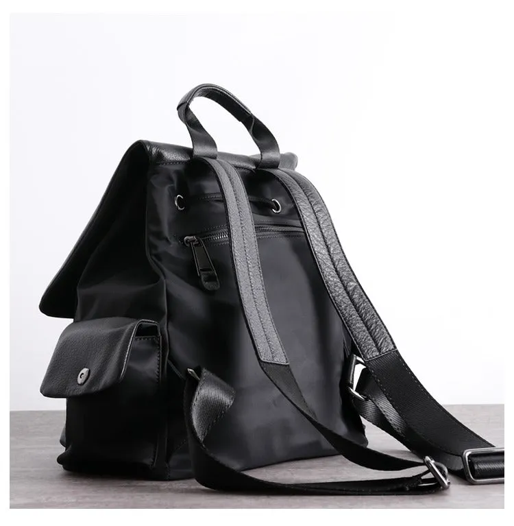 Girl Black Nylon Leather Satchel Rucksack Womens School Backpacks Purse Nylon Leather Travel Rucksack for Ladies