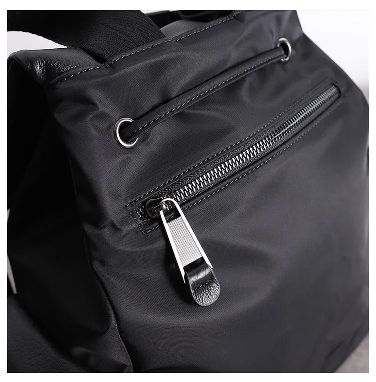 Girl Black Nylon Leather Satchel Rucksack Womens School Backpacks Purse Nylon Leather Travel Rucksack for Ladies