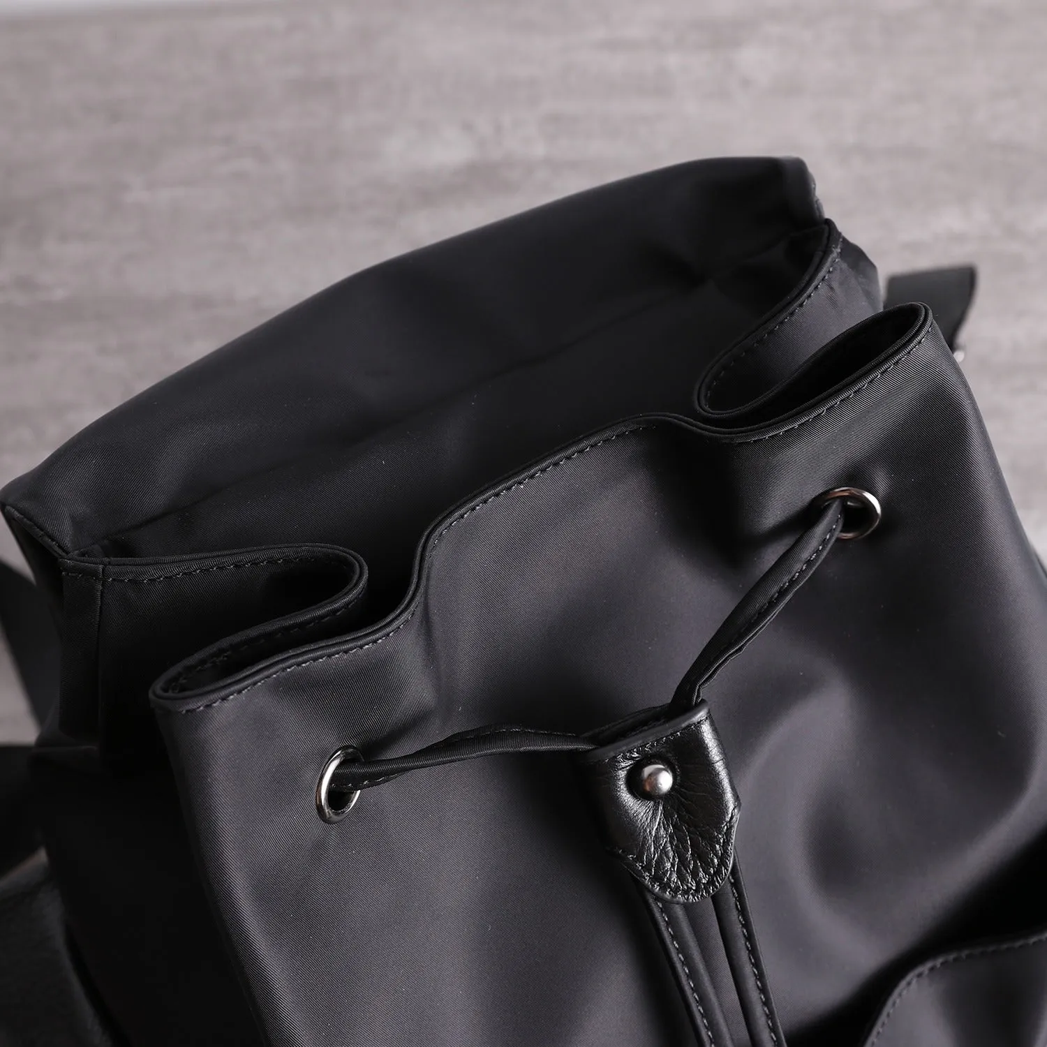 Girl Black Nylon Leather Satchel Rucksack Womens School Backpacks Purse Nylon Leather Travel Rucksack for Ladies