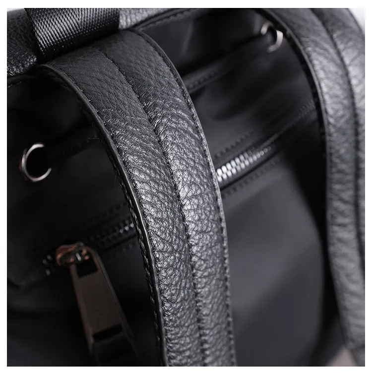 Girl Black Nylon Leather Satchel Rucksack Womens School Backpacks Purse Nylon Leather Travel Rucksack for Ladies