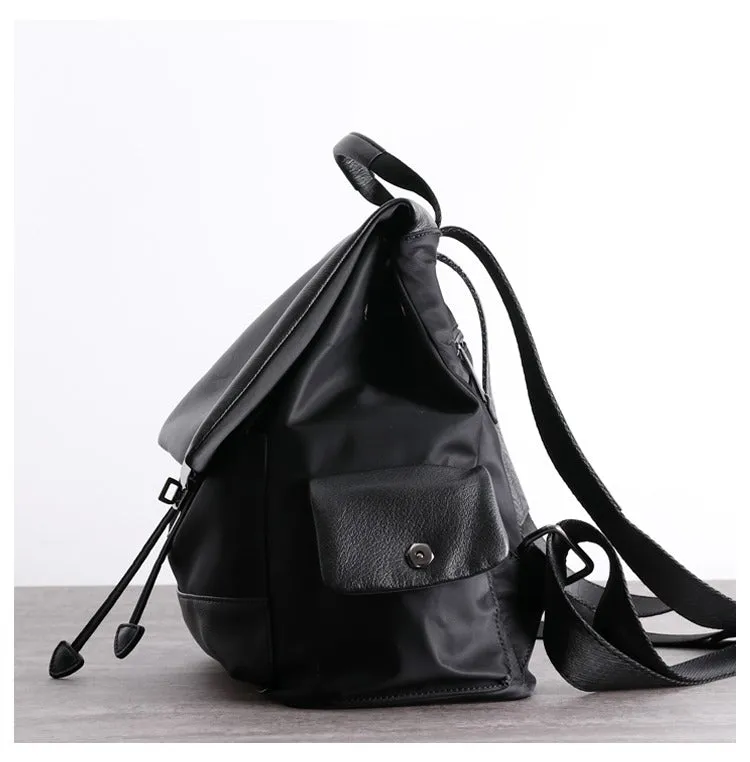 Girl Black Nylon Leather Satchel Rucksack Womens School Backpacks Purse Nylon Leather Travel Rucksack for Ladies