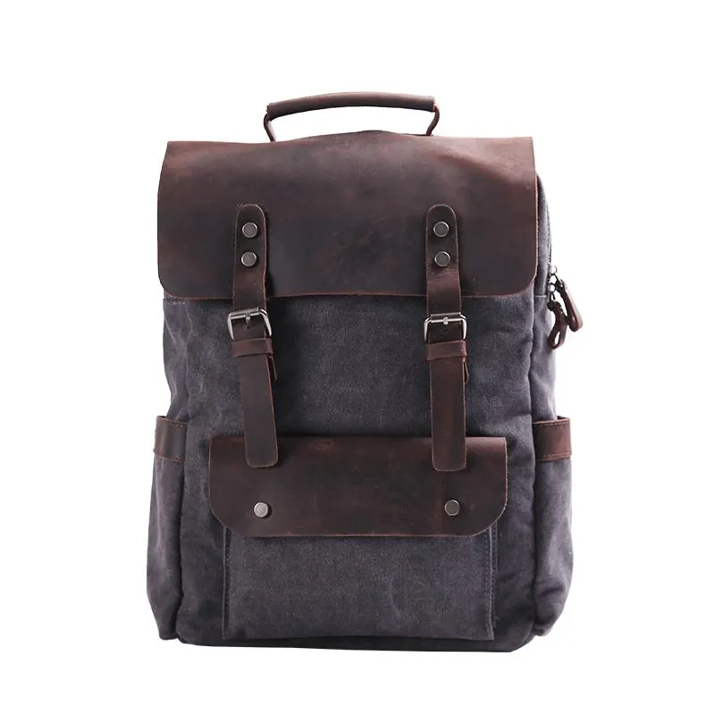 Gray Waxed Canvas Mens Large 15'' Laptop Backpack College Backpack Hiking Backpack for Men