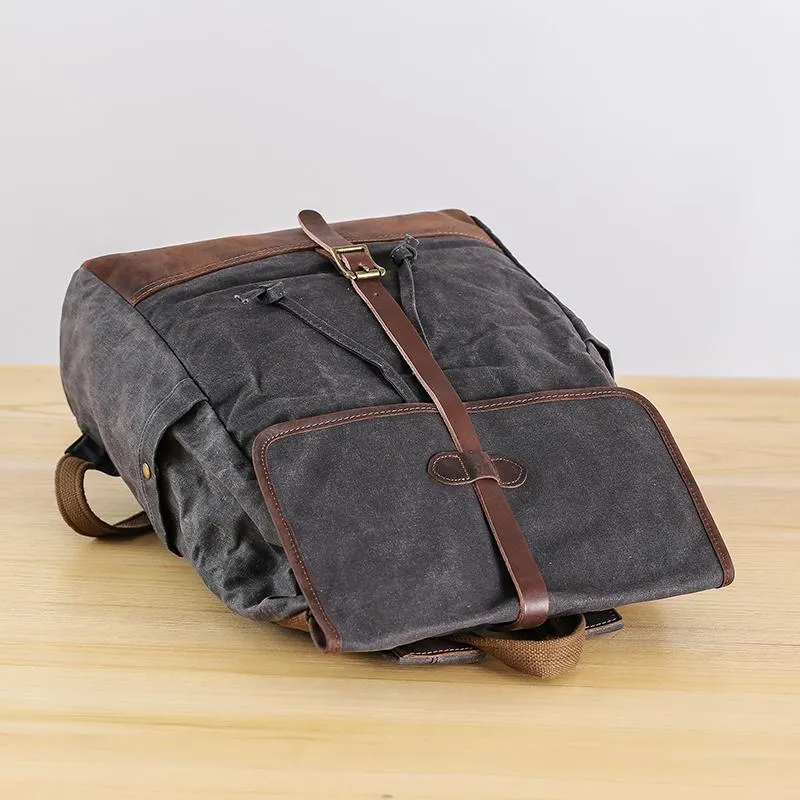 Gray Waxed Canvas Mens Large 15'' Laptop Backpack College Backpack Hiking Backpack for Men