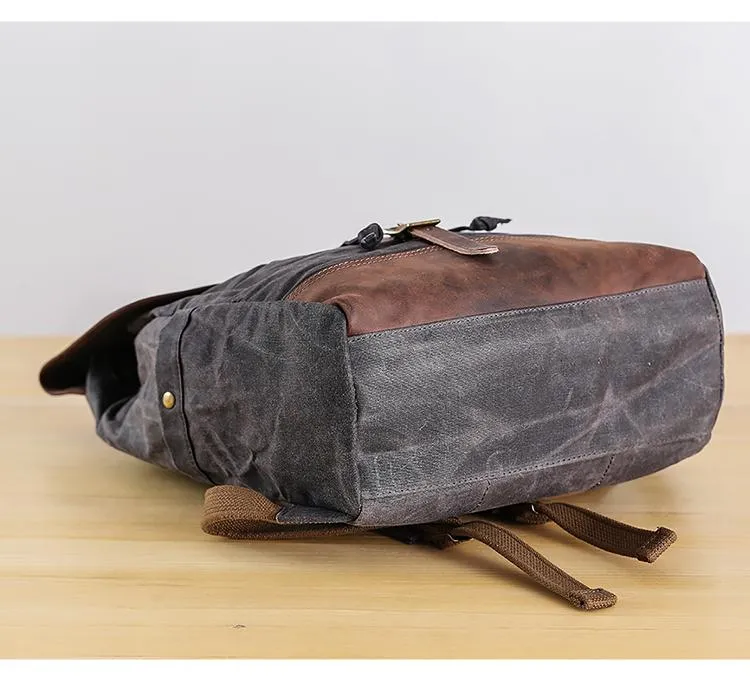 Gray Waxed Canvas Mens Large 15'' Laptop Backpack College Backpack Hiking Backpack for Men
