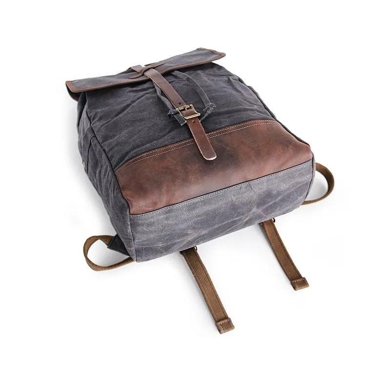 Gray Waxed Canvas Mens Large 15'' Laptop Backpack College Backpack Hiking Backpack for Men