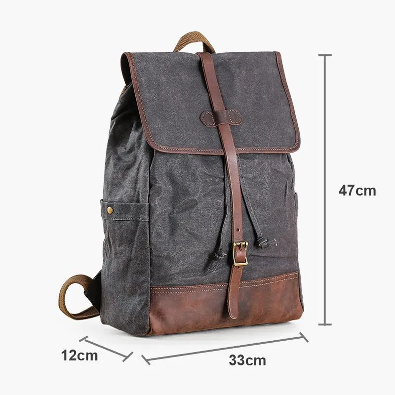 Gray Waxed Canvas Mens Large 15'' Laptop Backpack College Backpack Hiking Backpack for Men