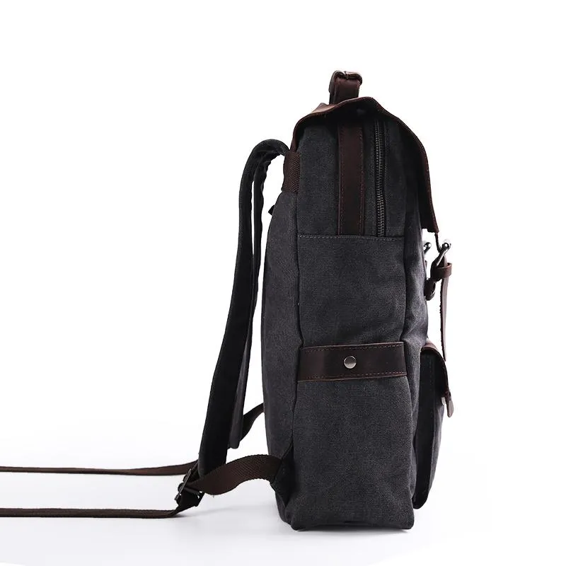 Gray Waxed Canvas Mens Large 15'' Laptop Backpack College Backpack Hiking Backpack for Men