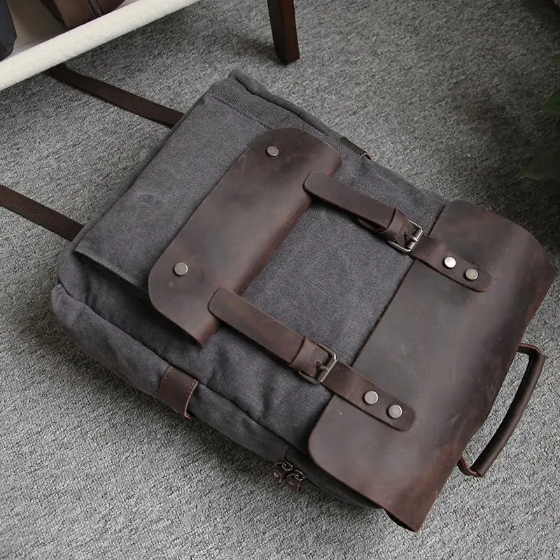 Gray Waxed Canvas Mens Large 15'' Laptop Backpack College Backpack Hiking Backpack for Men