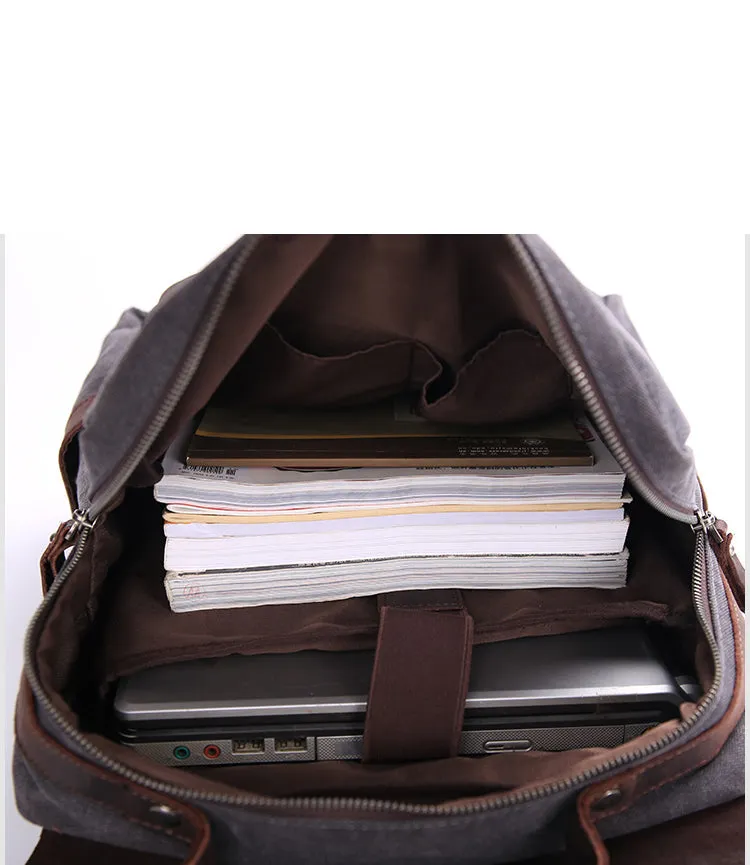 Gray Waxed Canvas Mens Large 15'' Laptop Backpack College Backpack Hiking Backpack for Men