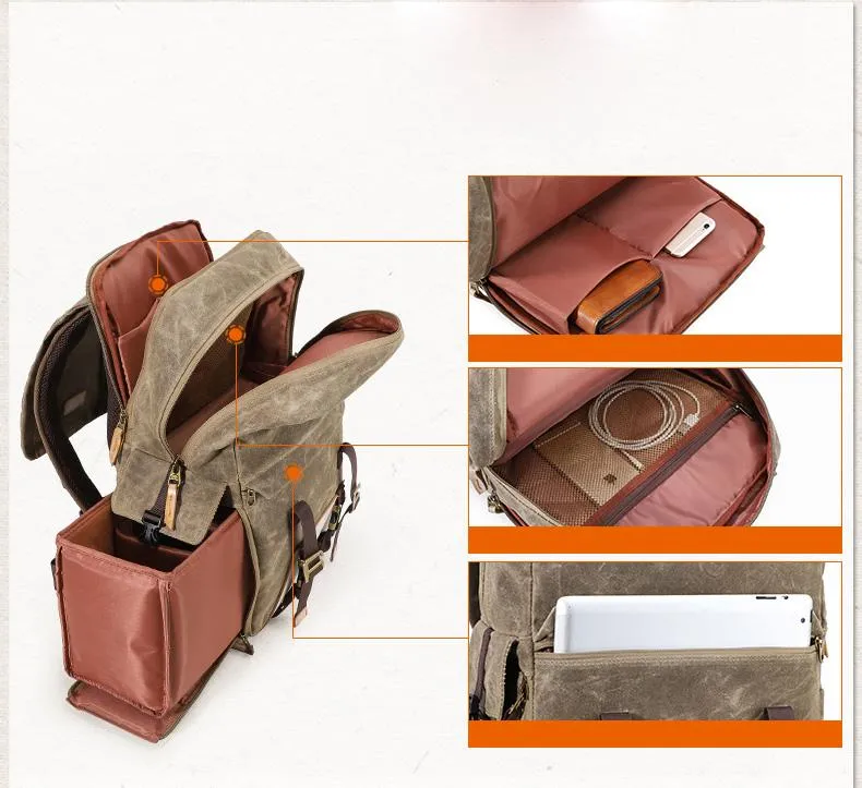 Green CANVAS WATERPROOF MENS 15'' CANON CAMERA BACKPACK LARGE NIKON CAMERA BAG DSLR CAMERA BAG FOR MEN