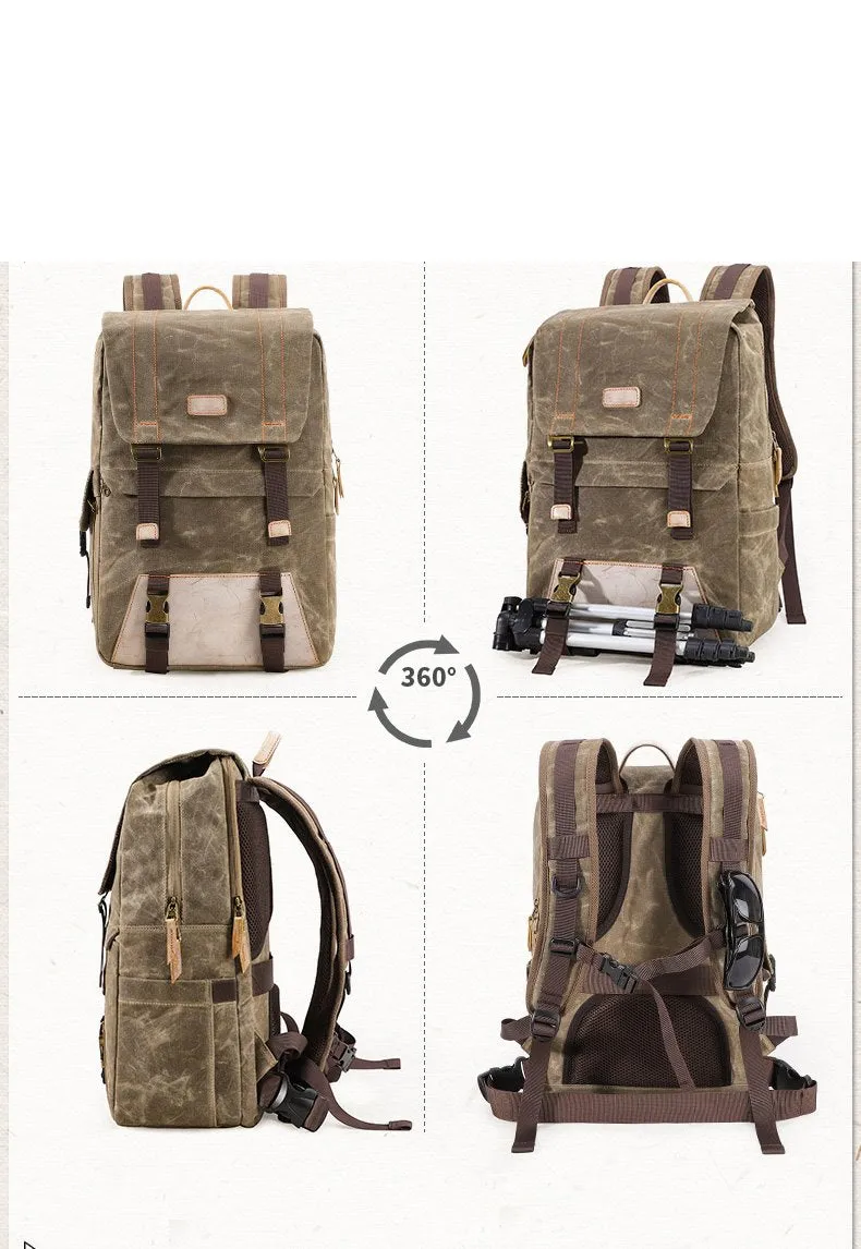 Green CANVAS WATERPROOF MENS 15'' CANON CAMERA BACKPACK LARGE NIKON CAMERA BAG DSLR CAMERA BAG FOR MEN