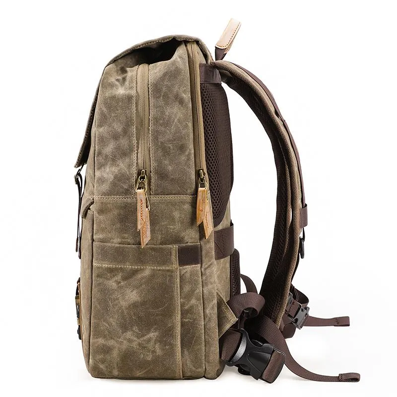 Green CANVAS WATERPROOF MENS 15'' CANON CAMERA BACKPACK LARGE NIKON CAMERA BAG DSLR CAMERA BAG FOR MEN