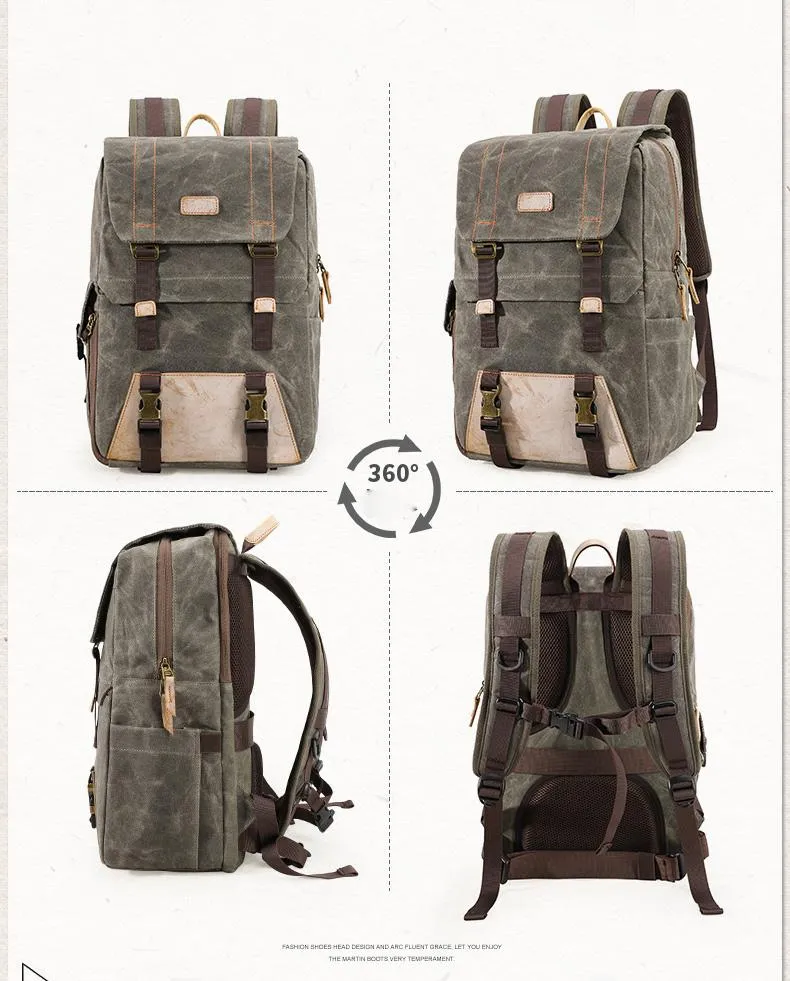 Green CANVAS WATERPROOF MENS 15'' CANON CAMERA BACKPACK LARGE NIKON CAMERA BAG DSLR CAMERA BAG FOR MEN