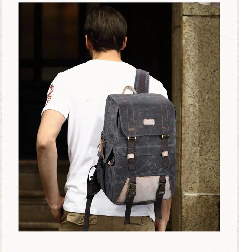 Green CANVAS WATERPROOF MENS 15'' CANON CAMERA BACKPACK LARGE NIKON CAMERA BAG DSLR CAMERA BAG FOR MEN