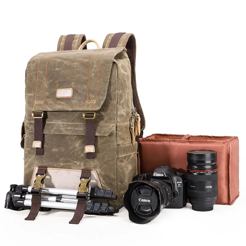 Green CANVAS WATERPROOF MENS 15'' CANON CAMERA BACKPACK LARGE NIKON CAMERA BAG DSLR CAMERA BAG FOR MEN