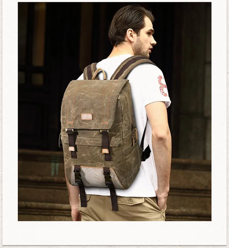 Green CANVAS WATERPROOF MENS 15'' CANON CAMERA BACKPACK LARGE NIKON CAMERA BAG DSLR CAMERA BAG FOR MEN