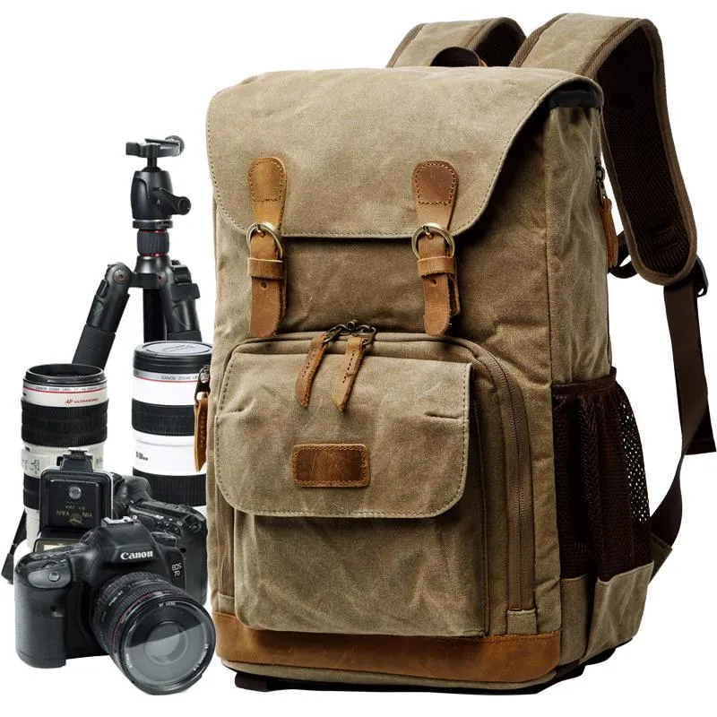 GREEN LARGE CANVAS WATERPROOF MENS CANON CAMERA BACKPACK DSLR CAMERA BAG NIKON CAMERA BAG DSLR CAMERA BAG