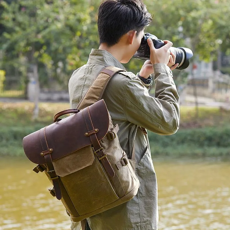 GREEN LARGE CANVAS WATERPROOF MENS CANON CAMERA BACKPACK NIKON CAMERA BAG DSLR CAMERA BAG FOR Women