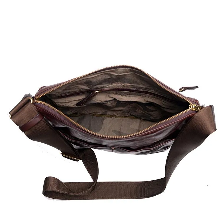Handmade Black Wrinkled Leather Men Postman Bag Coffee Cool Courier Bag Messenger Bag One Shoulder Backpack For Men