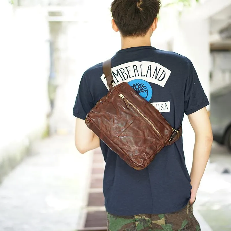 Handmade Black Wrinkled Leather Men Postman Bag Coffee Cool Courier Bag Messenger Bag One Shoulder Backpack For Men