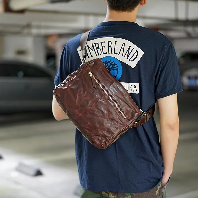 Handmade Black Wrinkled Leather Men Postman Bag Coffee Cool Courier Bag Messenger Bag One Shoulder Backpack For Men