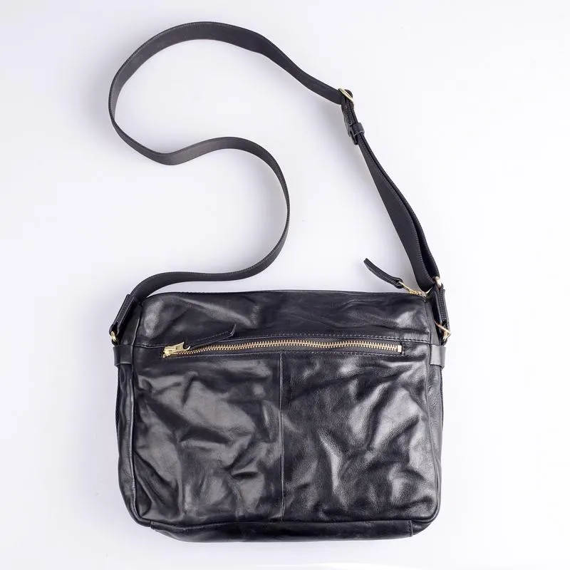 Handmade Black Wrinkled Leather Men Postman Bag Coffee Cool Courier Bag Messenger Bag One Shoulder Backpack For Men