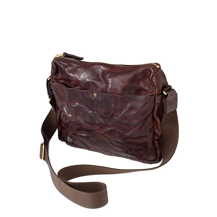 Handmade Black Wrinkled Leather Men Postman Bag Coffee Cool Courier Bag Messenger Bag One Shoulder Backpack For Men