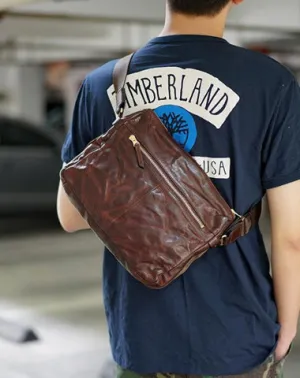 Handmade Black Wrinkled Leather Men Postman Bag Coffee Cool Courier Bag Messenger Bag One Shoulder Backpack For Men
