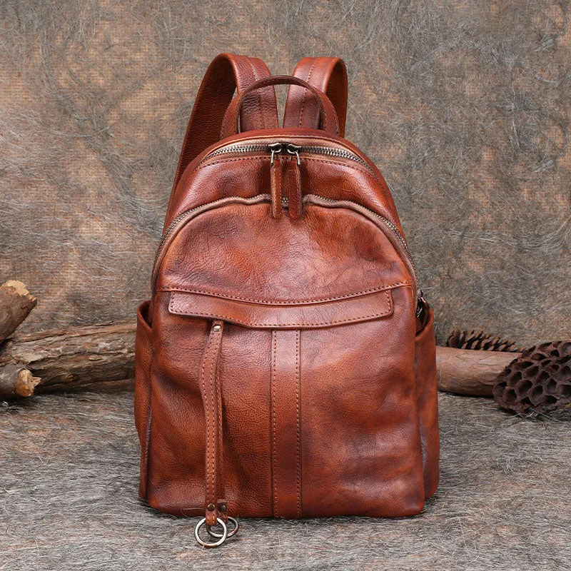 Handmade Brown Leather Backpack Womens Best School Rucksack Ladies Leather Backpack Purses